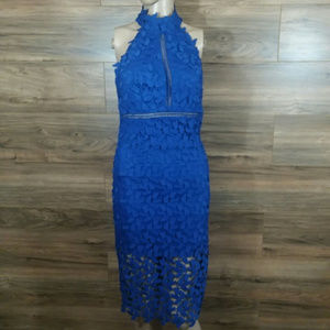 Bardot Blue Lace Bodycon Sheath Halter Dress XS